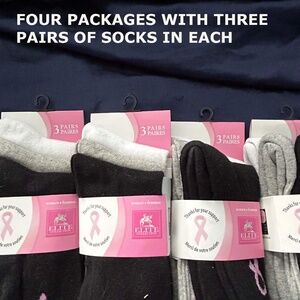 SOCKS, CREW, 12 PAIR, SIZE 9-11, COTTON/POLYESTER/SPANDEX, GREY/WHITE/BLACK,